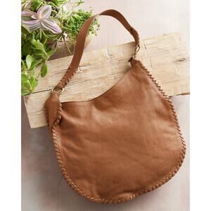 Sundance Sweetpea Tan Brown Leather Saddle Shoulder Braided Tote Bag Purse